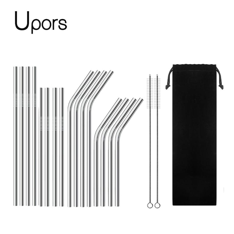 UPORS Reusable Stainless Steel Straws Set of 16 for 30oz 20oz Tumblers 8.5'' 10.5'' Metal Drinking Straight Bent Straws for Mug